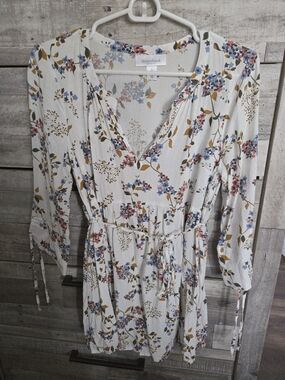 Motherhood Floral Cream Long Sleeve Wrap-Style Maternity Dress
